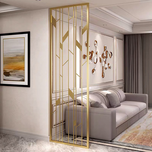 Iron and steel screen partition wall, light luxury stainless steel metal living room, minimalist modern entryway, Chinese-style floral lattice decoration, hollowed-out design