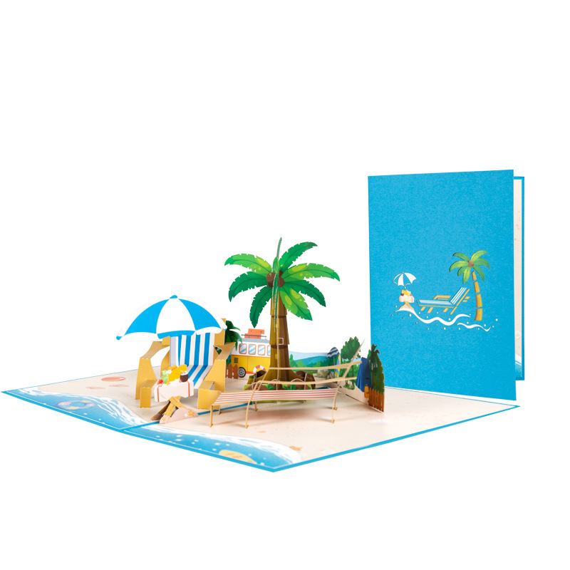 Creative 3D Stereo Greeting Card Travel Vacation Retirement Camping Style Series Cross-Border Card Gift Beach Vacation Card