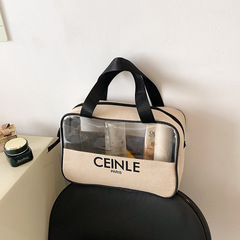 Canvas Large Capacity Shoulder Bag Makeup Bag Travel Portable Toiletry Small Bag Versatile Translucent Business Trip Travel Storage Bag