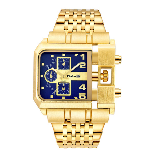 Oulm European radium gold cross-border large dial men's watch steel band calendar square quartz men's watch European and American style