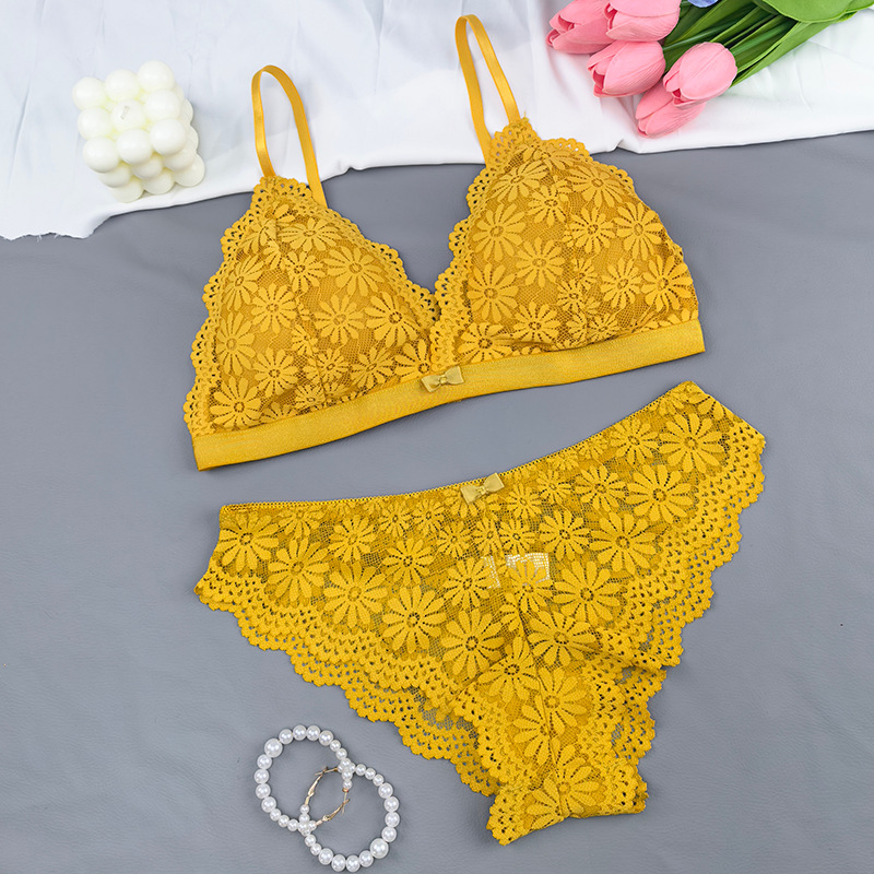 Bra de estilo francés conjunto de encaje femenino se reúne de alta calidad sin anillo de acero hermosa espalda delgada ropa interior de tamaño grande transfronteriza