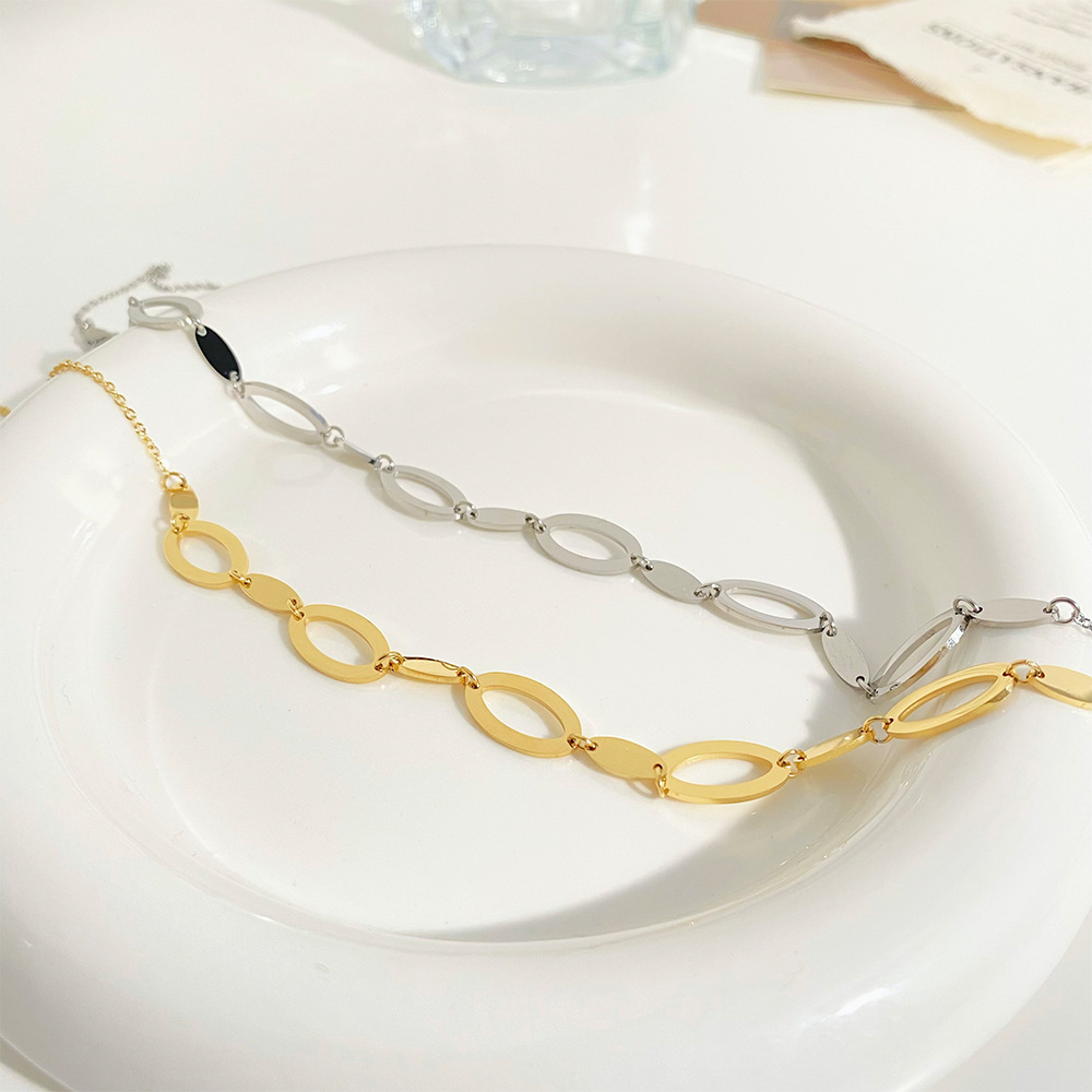 Fashion Hollow Oval Chain Stainless Steel Necklace_colorza_4