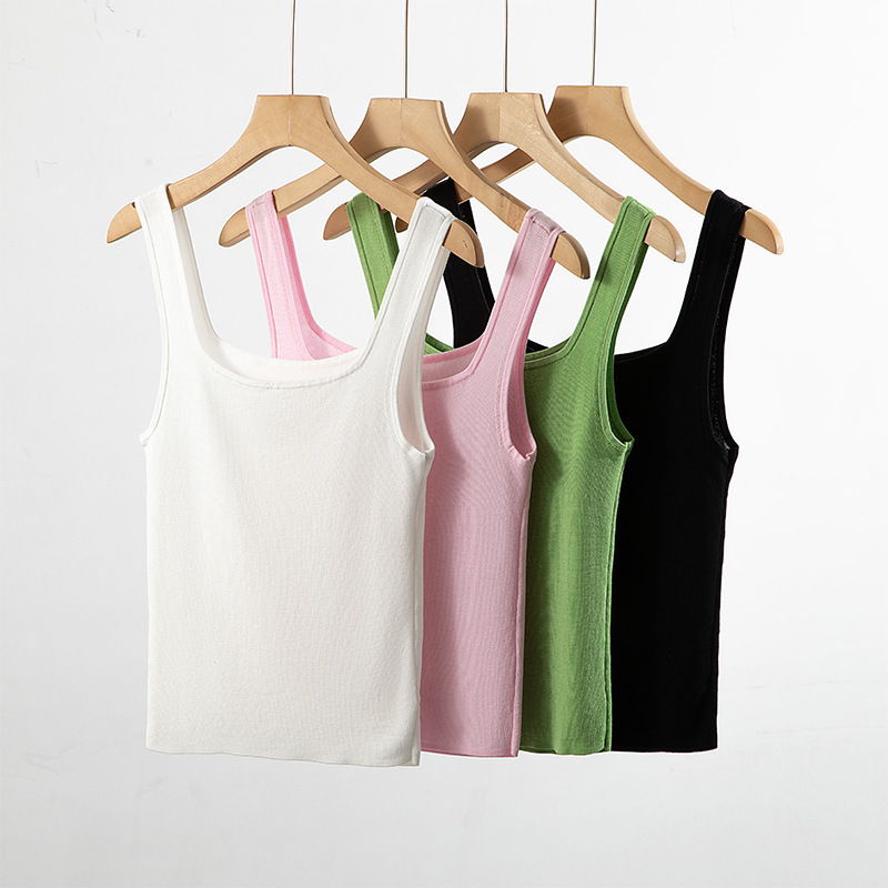2026 Summer French-Style White Square-Neck Tencel Knit Camisole Women's Silk Undershirt Sleeveless Top 2026 Summer French-Style White Square-Neck Tencel Knit Camisole Women's Silk Undershirt Sleeveless Top