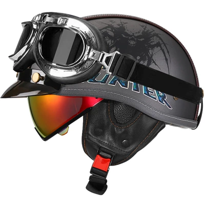 Motosiklet kaskı (dəbilqə) — Electric Motorcycle Helmet Japanese Scoop Helmet - sublime-gray-demon-hunter-aurora-red-mirrorsilver-frame-mirror-m