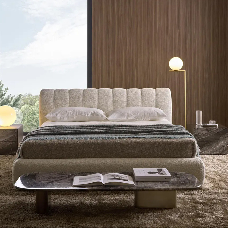 Nordic Fabric Designer Bedroom Cream-Style Floor-Standing Wedding Bed Italian Creative Lambswool Jiangsu Homestay Large Bed Nordic Fabric Designer Bedroom Cream-Style Floor-Standing Wedding Bed Italian Creative Lambswool Jiangsu Homestay Large Bed