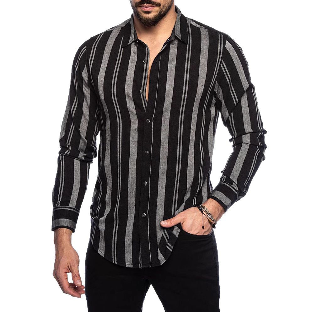 2023 camisa a rayas de los hombres de comercio exterior transfronterizo Top Delgado solapa multicolor camisa de manga larga casual tendencia de la moda