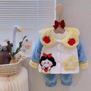 Children's Coral Fleece Pajamas Autumn and Winter fleece-lined Thickened Flannel Girls' Home Clothes Girls' Winter Baby suit