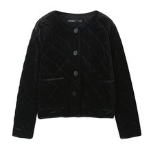 欧美风女装外贸批发冬季新款高级质感时尚天鹅绒圆领棉服夹克外套