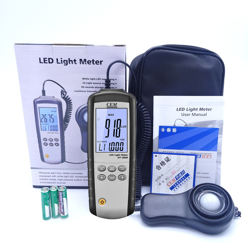 CEM华盛昌照度计DT-3809灯光测光仪LED光强度仪CD值照度表