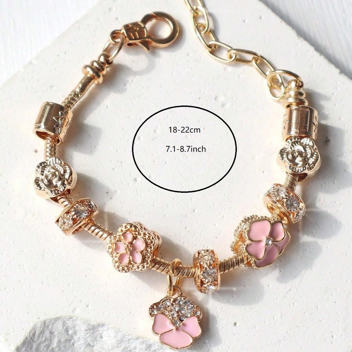 Pulsera Pan Dora DIY con cuentas Explosión transfronteriza Rhinestone Pink Oil Flower Pulsera Moda Joyas image 3