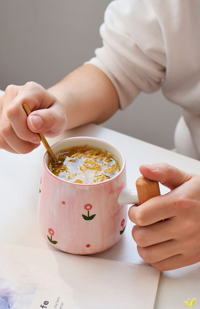 凰隆 居家日用陶瓷水杯粉色系卡通早餐杯马克杯子详情1