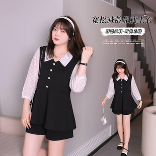100kg Fashionable Simple Splicing Top Slimming Look Waist Chiffon Shirt 2025 Summer New Plus Size Women's Clothing Wholesale
