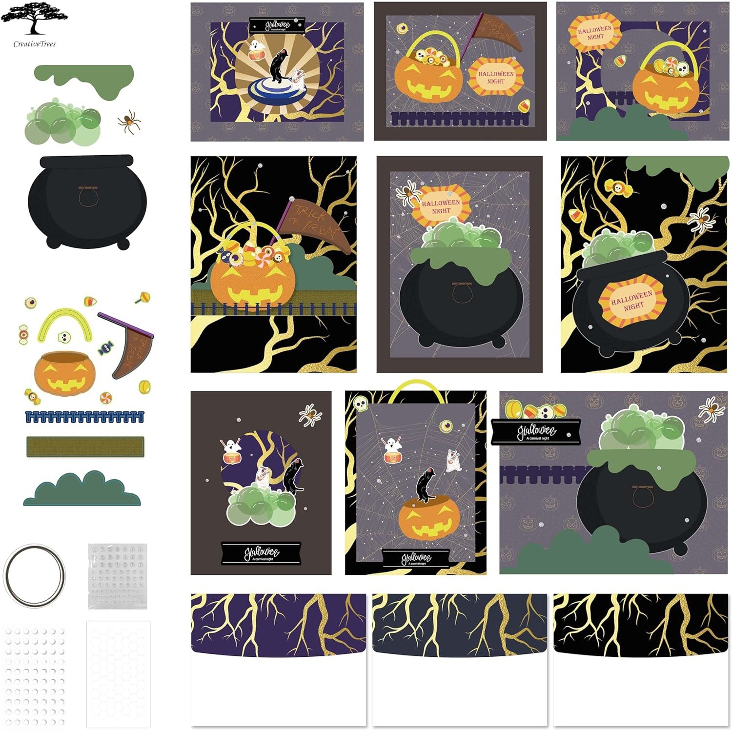 万圣节创意卡纸套装含信封DIY手工制作定 制万圣节贺卡