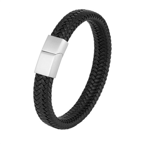 Cross-border best-selling stainless steel genuine leather bracelet retro woven titanium steel bangle factory direct sale