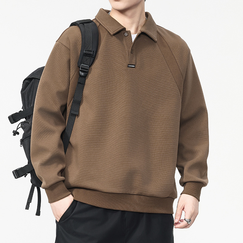 安洋美式复古翻领拼接Polo衫男2025秋季新款宽松质感重磅百搭卫衣|undefined