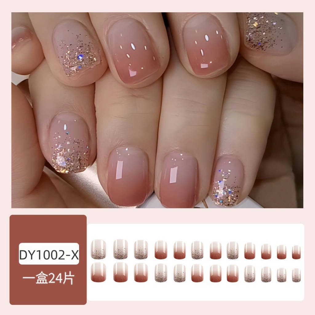 Venta caliente de comercio exterior, piezas de uñas cortas, brillo de hielo puro, parche de uñas postizas, press on nails image 8