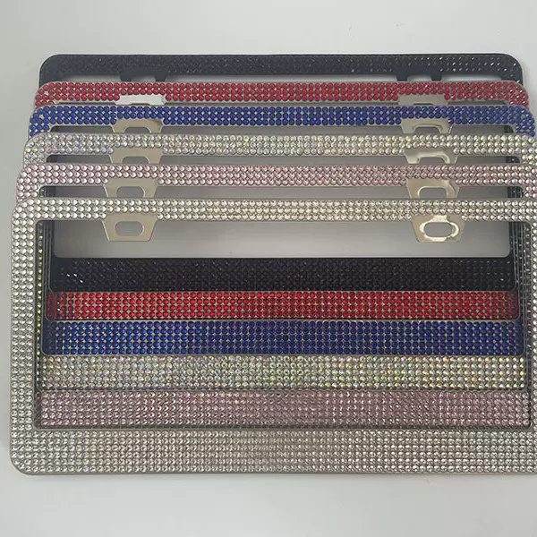 跨境专供外贸美规水晶镶钻车牌框水钻车牌架汽车配件不锈钢车牌框