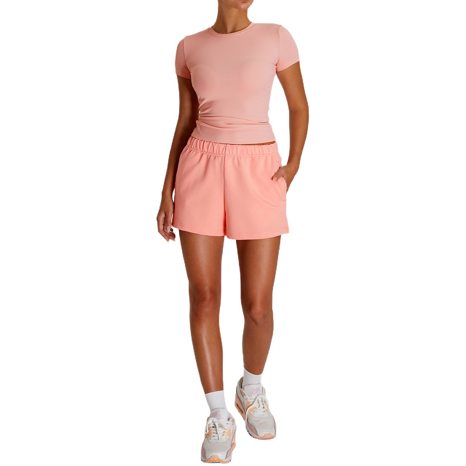 Traje de yoga ajustado transfronterizo, hilo fino, hombro, manga corta, pantalones casuales para correr de todo fósforo, traje deportivo de fitness para mujer image 6