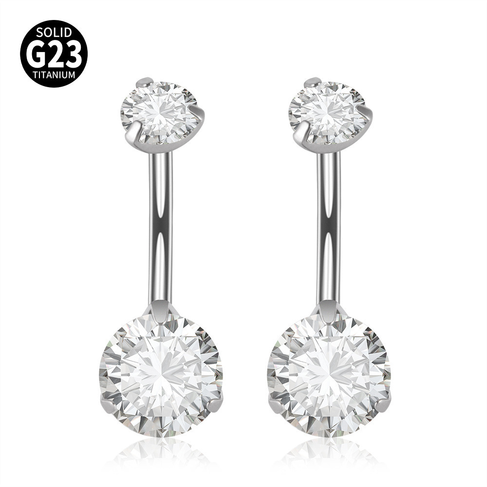 F136 Titanlegierung 6-14 mm Doppel-Zirkon-Bauchnabelpiercing mit Innengewinde, Körperschmuck_voghion.com