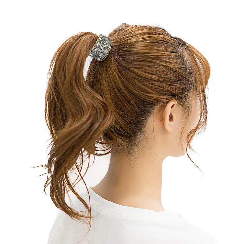 Estilo coreano acetato placa pelo cuerda Carey color pelo anillo geométrico arco alto elástico metal lentejuelas Cola de Caballo hebilla banda de goma