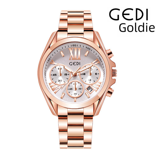 GEDI Cross-border Steel Strap Women's Business Style Stainless Steel Bracelet Watch Waterproof Date Lady Watch Wholesale