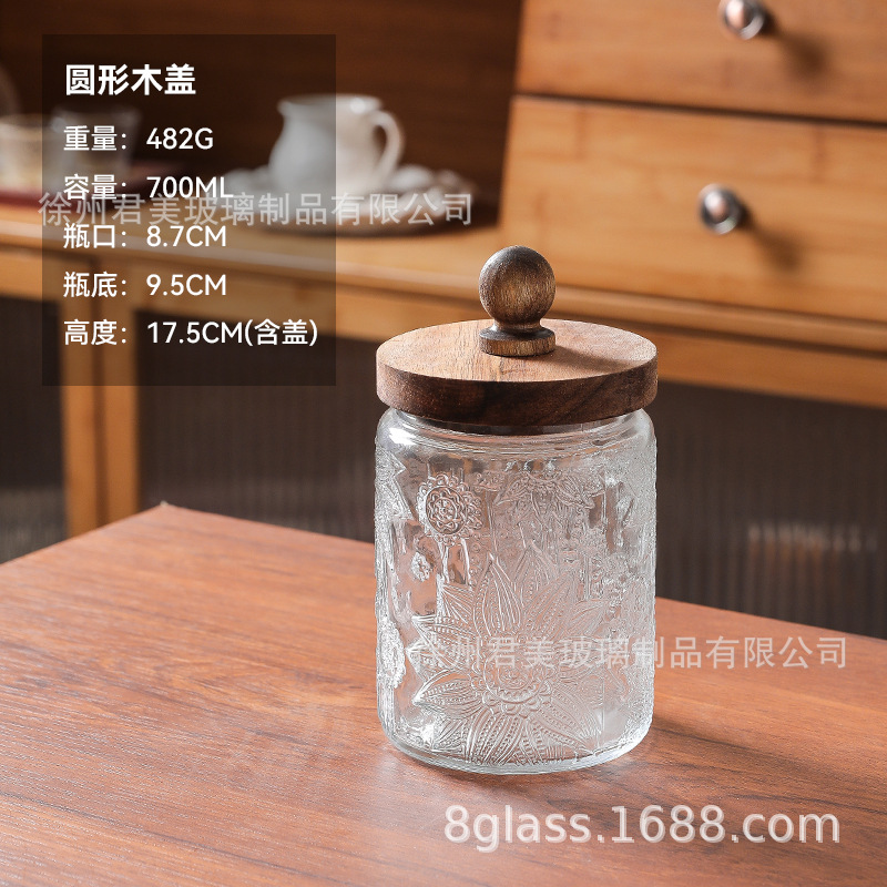 Tanque de almacenamiento de vidrio retro Begonia casera granos naranja frutas secas lata de almacenamiento de té lata de Acacia cubierta de madera mayorista