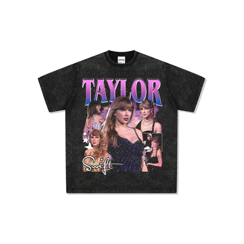 Taylor Swift estilo americano de la calle marca de moda impresión retro hacer viejo lavado pesado suelto manga corta