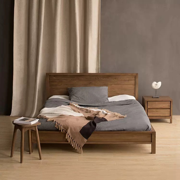 新款复古实木床主卧小户型1.5米日式侘寂风卧室印尼柚木床1.8双人