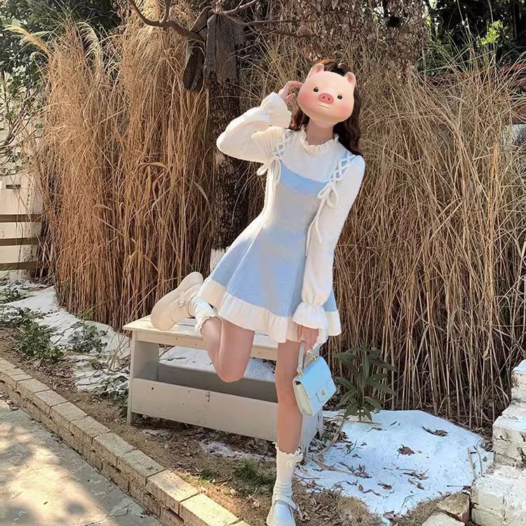 小香风假两件连衣裙女2025秋冬新款miu系穿搭松本掐腰小个子短裙|undefined