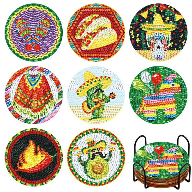 Diamante personalizable pintura taza almohadilla de dibujos animados tablero de madera aislamiento térmico pequeño diy alta sensación de fabricación artesanal al por mayor taladro de cristal