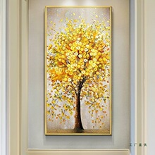 发财树手绘油画现代轻奢高档走廊过道挂画美式客厅入户玄关装饰画