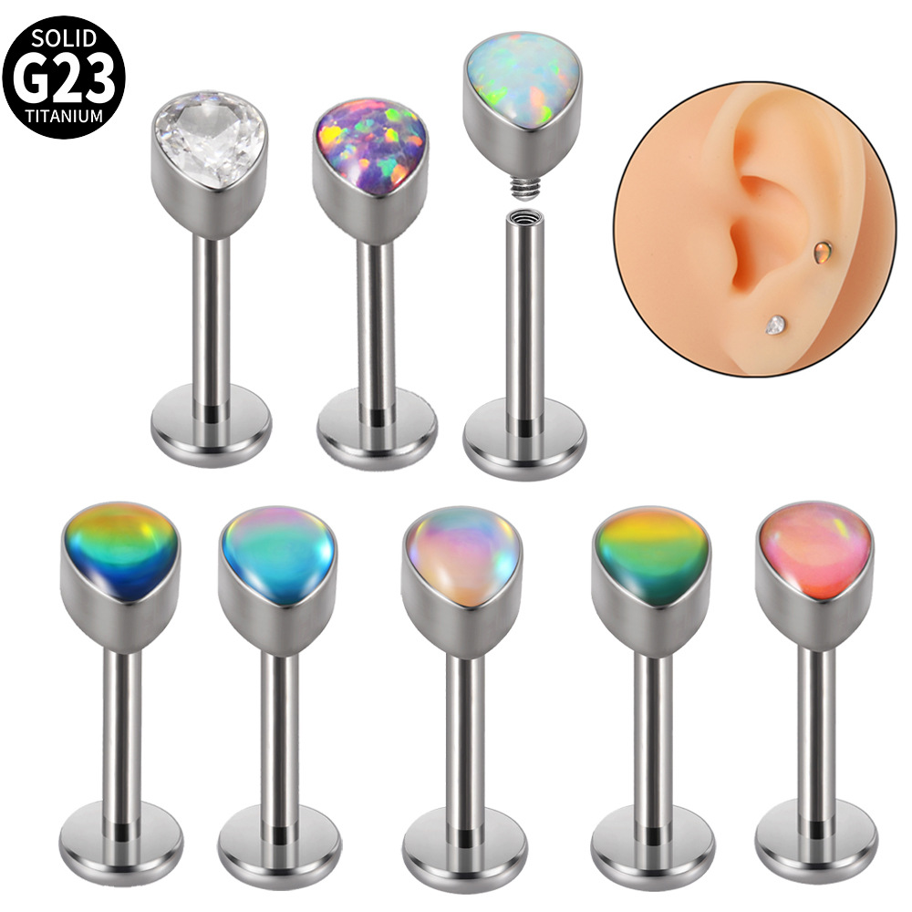 1g Weight 1 Piece Ear Cartilage Rings & Studs Simple Style Water Droplets G23 Titanium Synthetic Opal Resin Plating Inlay Synthetic Opal Resin Rhinestones