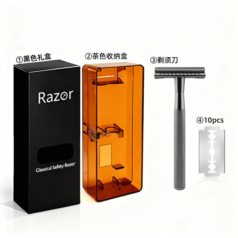 Copper Handle Vintage Razor Shaving Knife Universal Storage Box Style Reusable Unisex Double-Edged Safety Retro