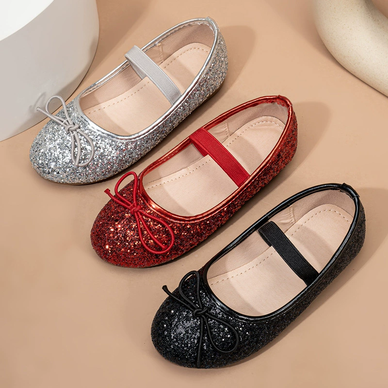 Французские модные туфли с блестками и мелкими туфлями Летние корейские плоские танцевальные туфли с бантом Мэри Джейн кожаные туфли