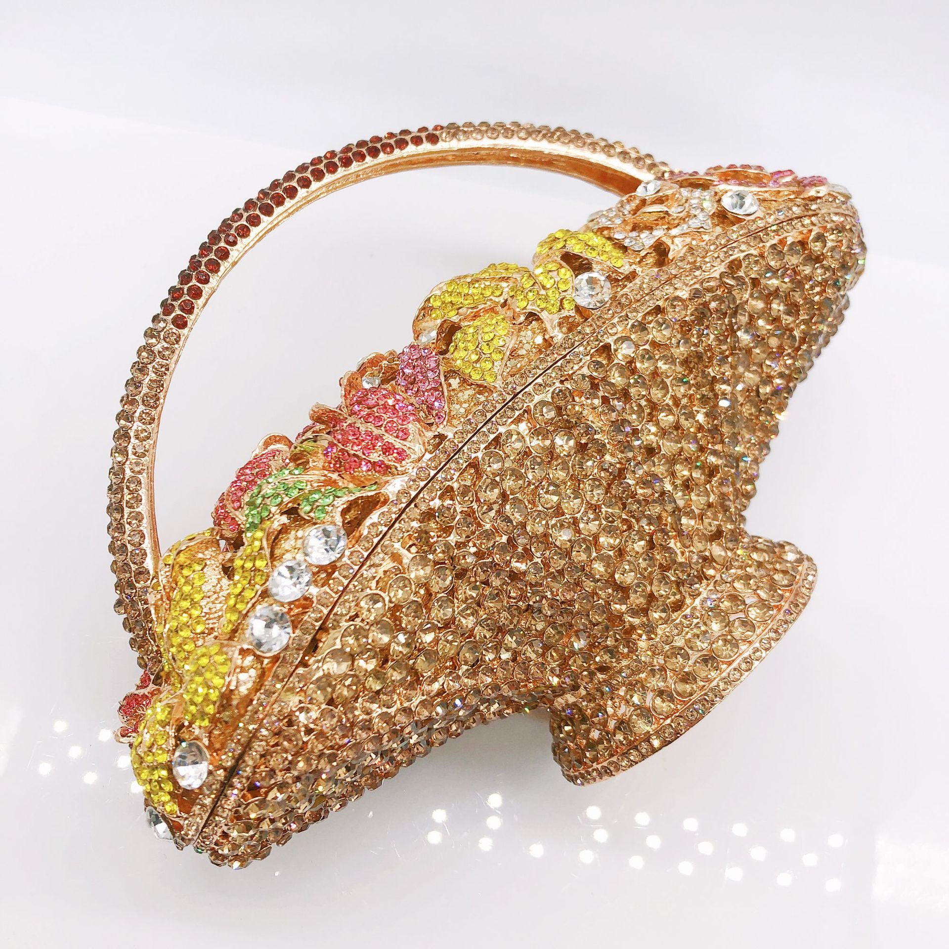 Túi clutch nữ đính kim cương giả hình giỏ hoa, xách tay dự tiệc, đeo chéo một bên vai — 1 # màu hồng, 2 # vàng trắng, 3 # màu bạc, 4 # Champagne chi tiết 8