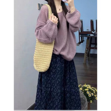 韩系温柔穿搭一整套女2025秋冬针织开衫毛衣碎花半身裙两件套装女