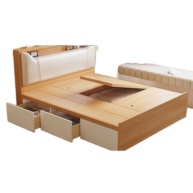 Cama de tatami para niños, cama de madera maciza, caja alta de almacenamiento, cama doble, cama simple moderna, caja pequeña