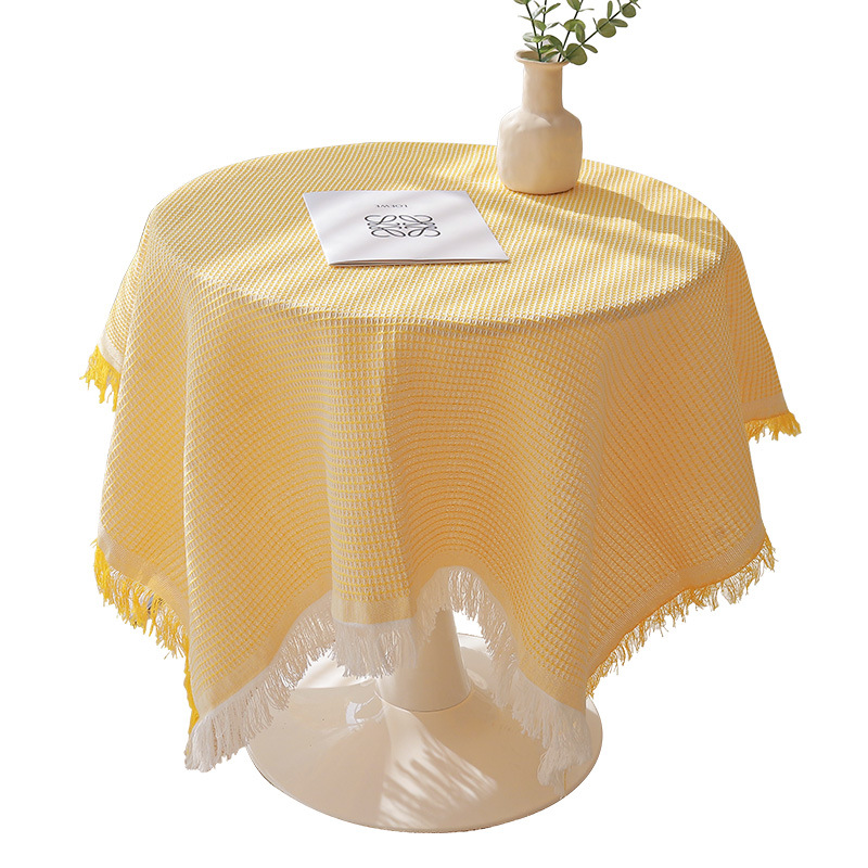 Nórdico francés ins estilo de alta calidad de algodón redondo y lino mantel de Encaje amarillo rectangular mesa de café mantel al por mayor