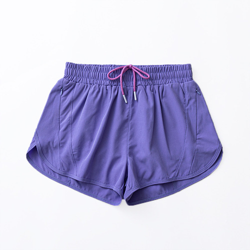 Cross-border women's high-waist yoga double-layer pseudo two-piece quick-dry running zipper casual fitness anti-slip shorts