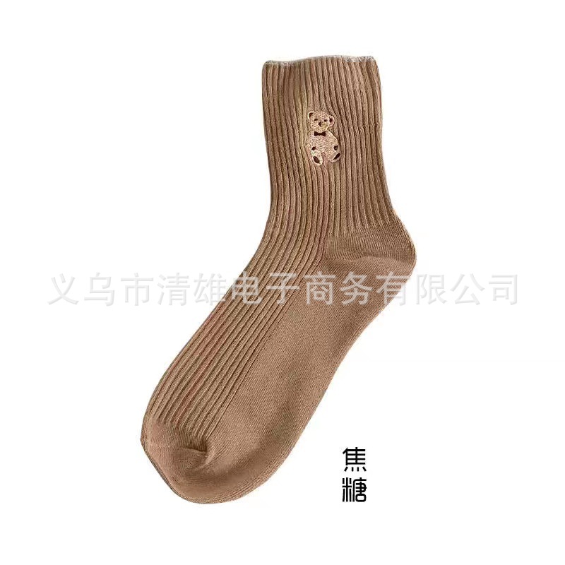 Oso calcetines de media pantorrilla de las mujeres lindo japonés de moda Corea del Sur primavera y otoño verano pila calcetines Otoño e Invierno oso de peluche medias