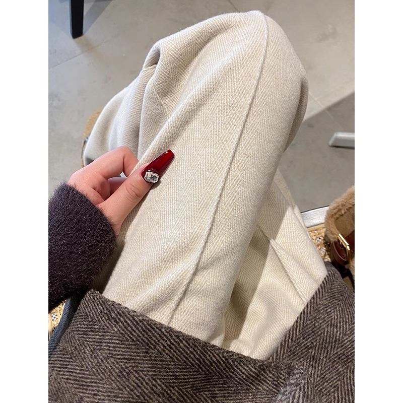 Pantalones de piernas anchas de lana blanca de arroz para mujeres otoño y invierno 2024 cintura alta casual pantalones rectos y estrechos pantalones de traje de herringbone