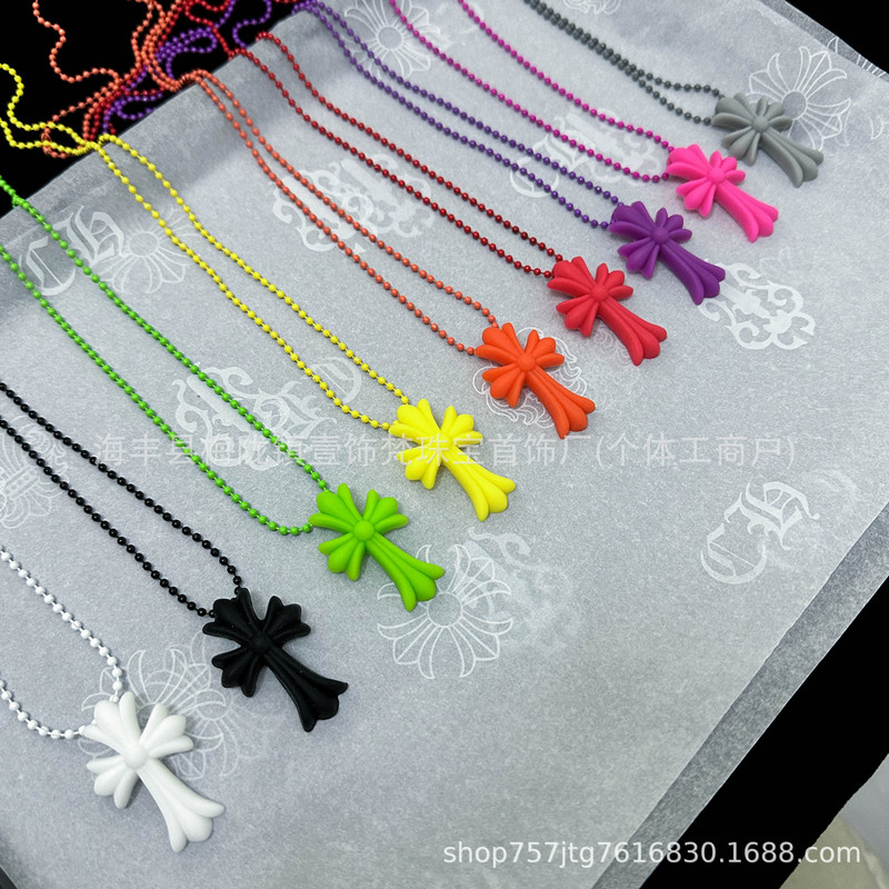 Chcro Sweetheart Colorful Cross Resin Necklace Niche Trendy Limited Hot Girl Men and Women Ins Necklace Y2K Jewelry