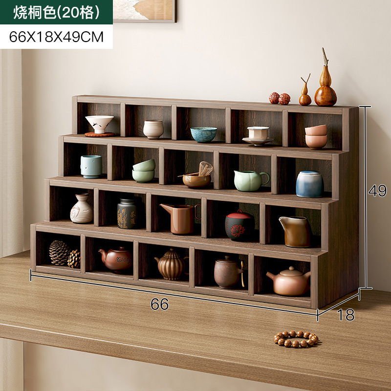 Portavasos de té a cuadros de madera maciza ceremonia del té olla de arcilla púrpura estante de exhibición montado en la pared Duobao Pavilion mesa de té escritorio antiguo estante pequeño