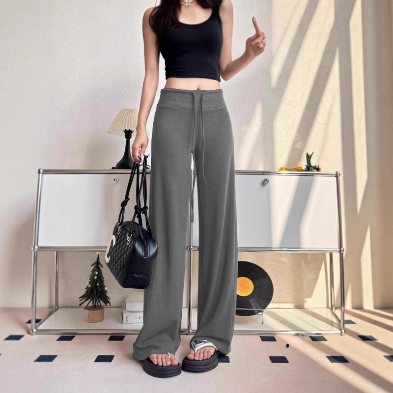 Modal Knitted Straight-Leg Pants Women's Summer Thin Dipped Pants for Small and Small and Narrow Gray Casual Wide-Leg Pants