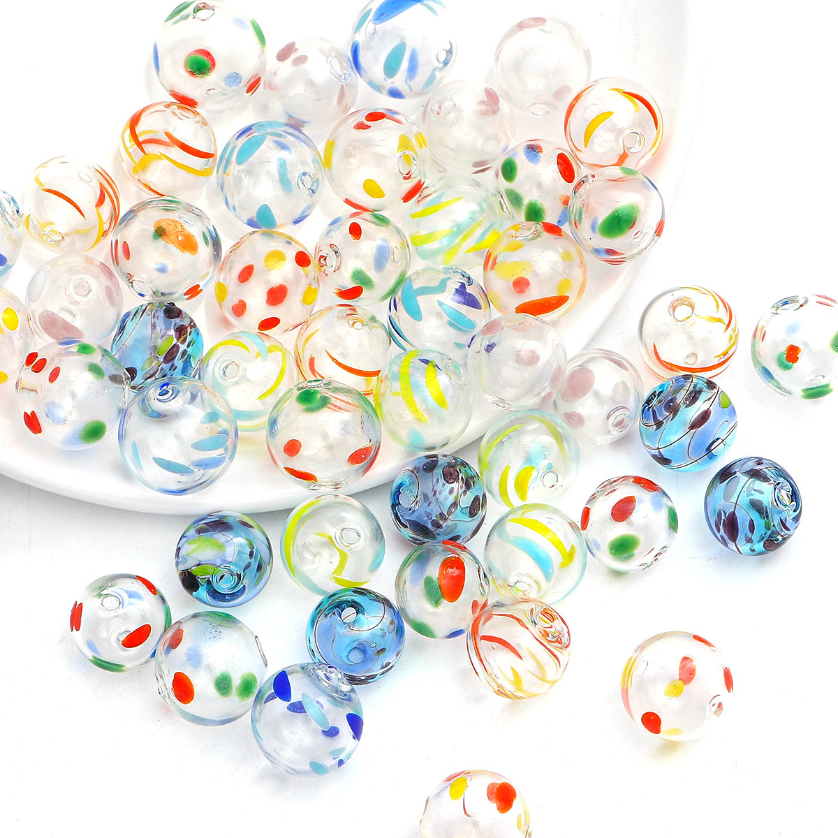 手绘空心滴油琉璃泡泡圆珠散珠 手工diy自制手链项链材料厂家批发