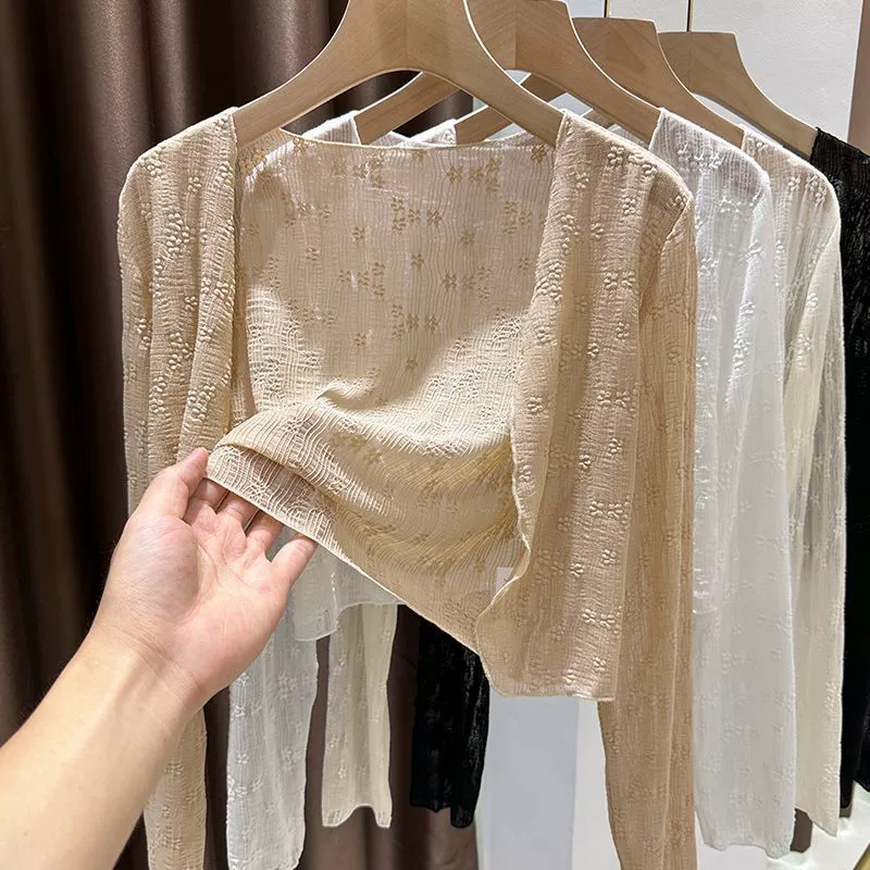 Солнцезащитный шаль кардиган Кружевное короткое пальто женское летнее платье подтяжка наружная блузка
