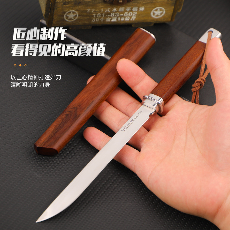 户外登山钓鱼高硬度不锈钢木鞘锋利野营刀多功能便携小刀水果刀