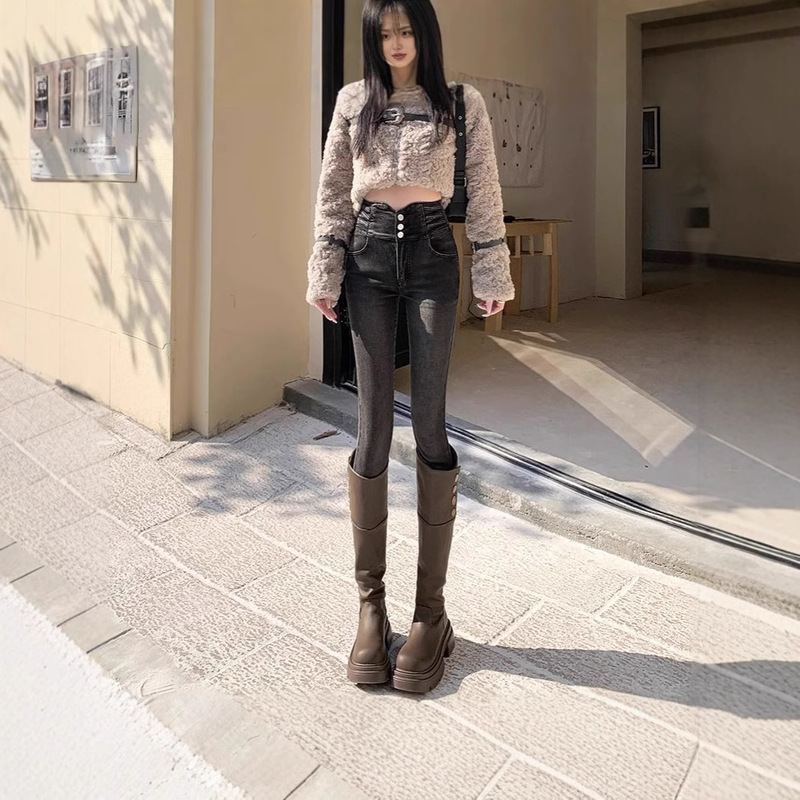 Slim-fit Ultra-high Waist Jeans Women's 2024 Tight Boots High-fit Spring and Autumn Pencil Slim-fit Stretch Jeans