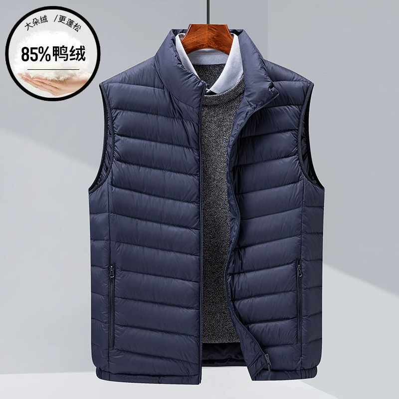 Demi-season fashionable velvet short down jacket with zipper, universal vest for leisure, duck down