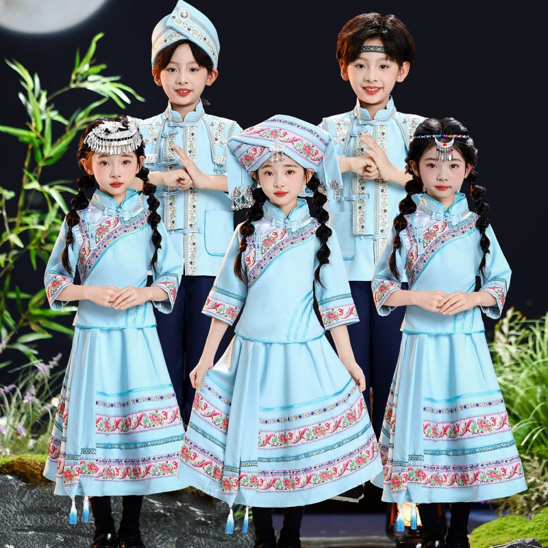 广西壮族三月三少数民族儿童服装瑶族女童哈尼族侗族男演出服苗族